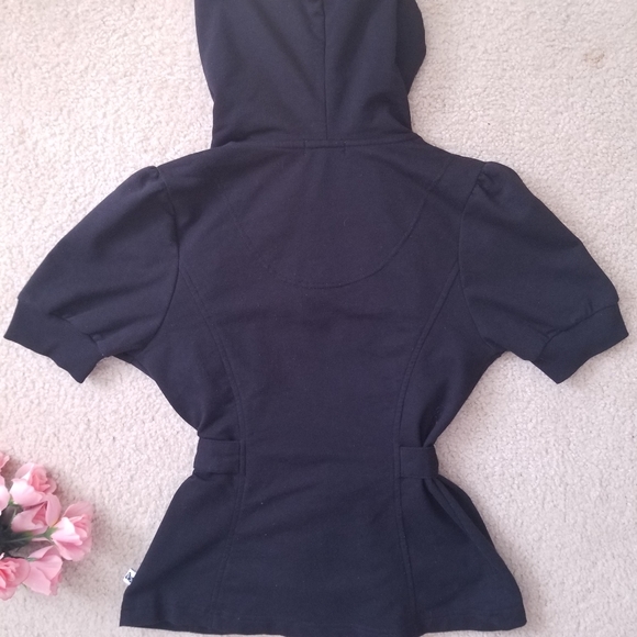 Black Short Sleeve Utility Jacket Hoodie Sweater - Picture 7 of 9